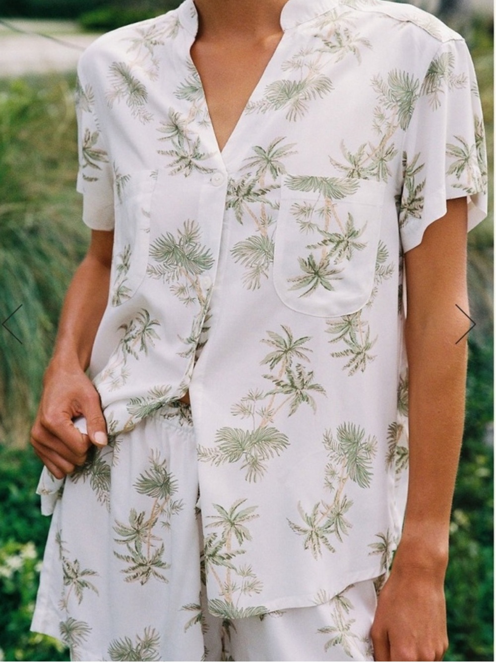 PIYAMA Maggie Vintage Palm Tree Olive Print Short Pajama Set- L